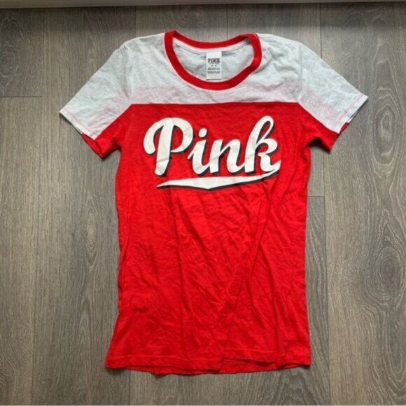 Pink Victoria's Secret Pink Logo Graphic Tee T-shirt Short Sleeve Red Medium - Picture 9 of 14
